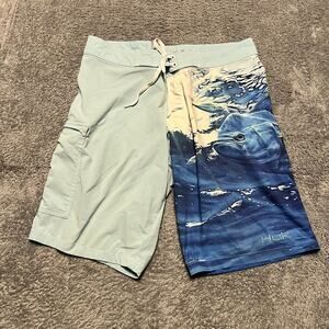 HUK Shorts Mens 32 Performance Swim Trunks Blue Water Waves Board *